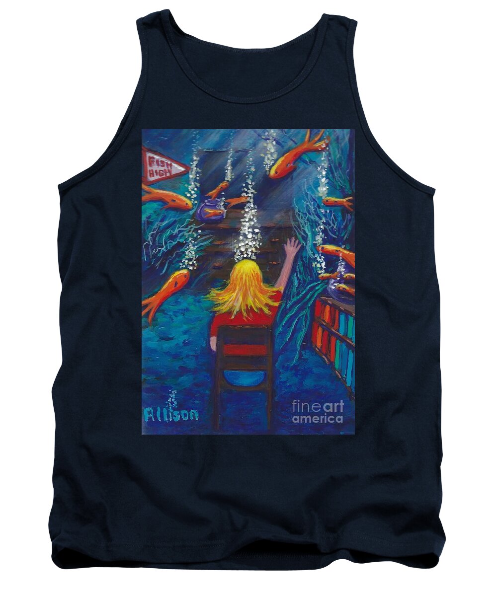 #fish #whimsical #underwater #water #dreams Tank Top featuring the painting Fish Dreams by Allison Constantino