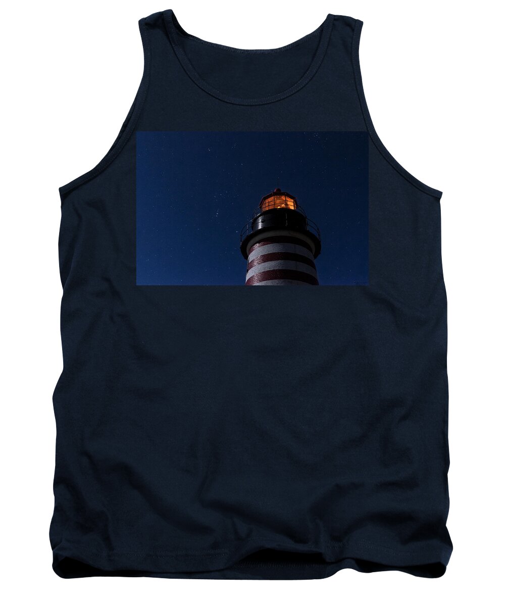 West Quoddy Head Lighthouse Tank Top featuring the photograph Full Moon on Quoddy by Marty Saccone