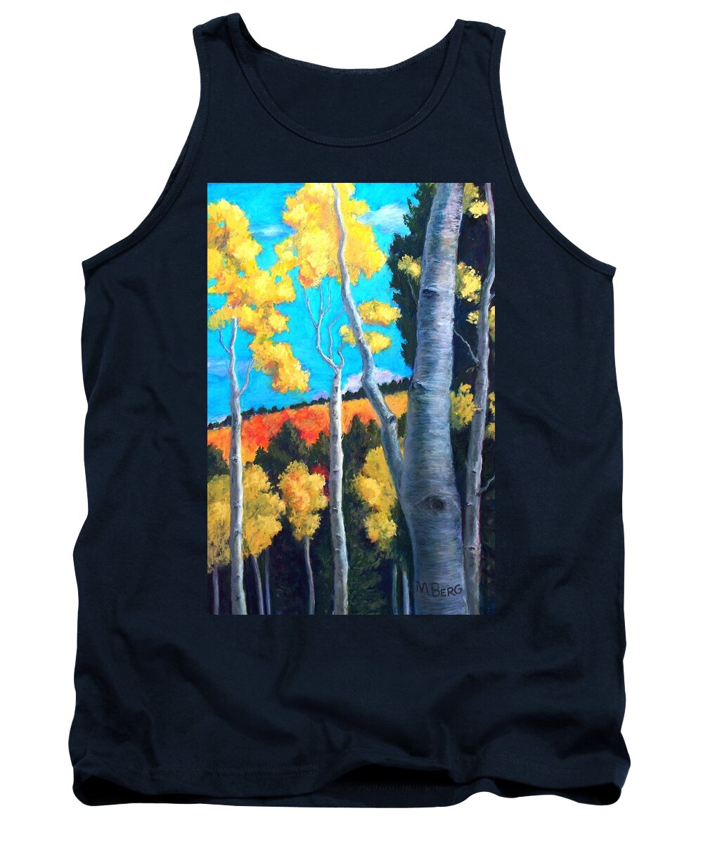 Plein Air Tank Top featuring the painting Golden Aspens Turquoise Sky by Marian Berg