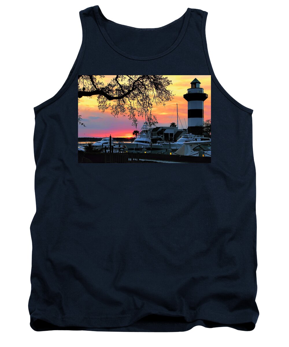 Lighthouse Tank Top featuring the photograph Harbour Town Sundown by Dale Kauzlaric