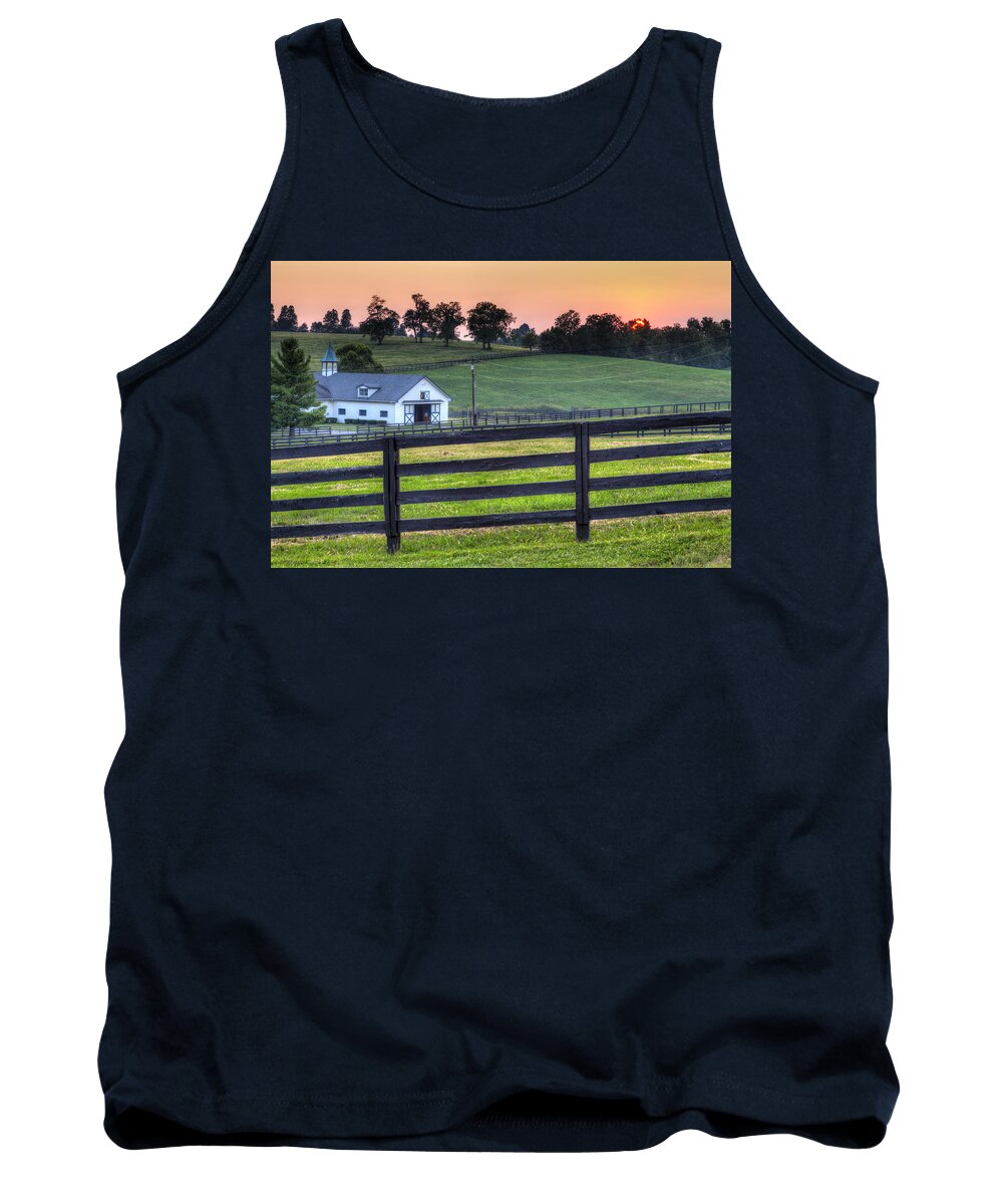 Farm Tank Top featuring the photograph Horse Farm Sunset by Alexey Stiop