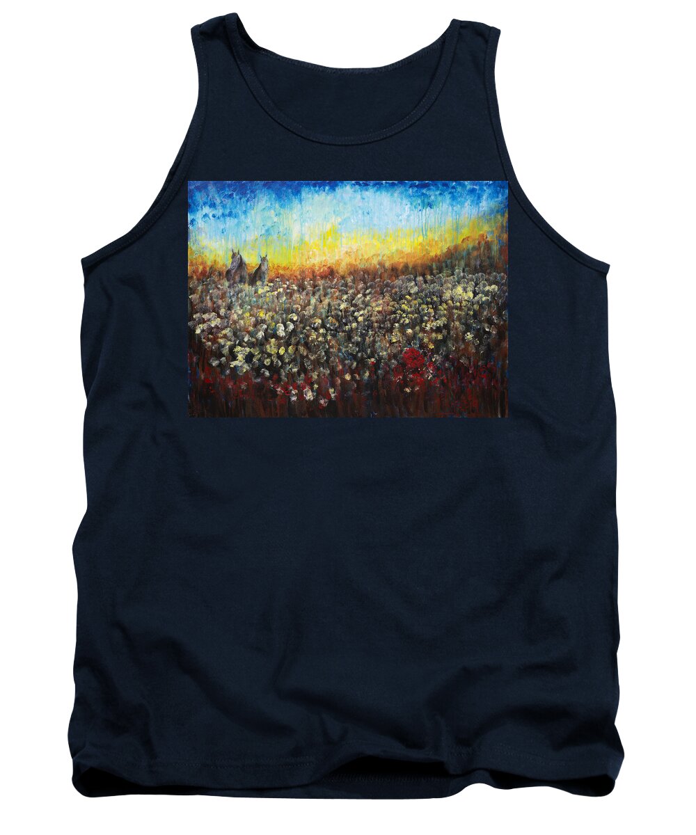 Horses Tank Top featuring the painting Horses and Dandelions by Nik Helbig