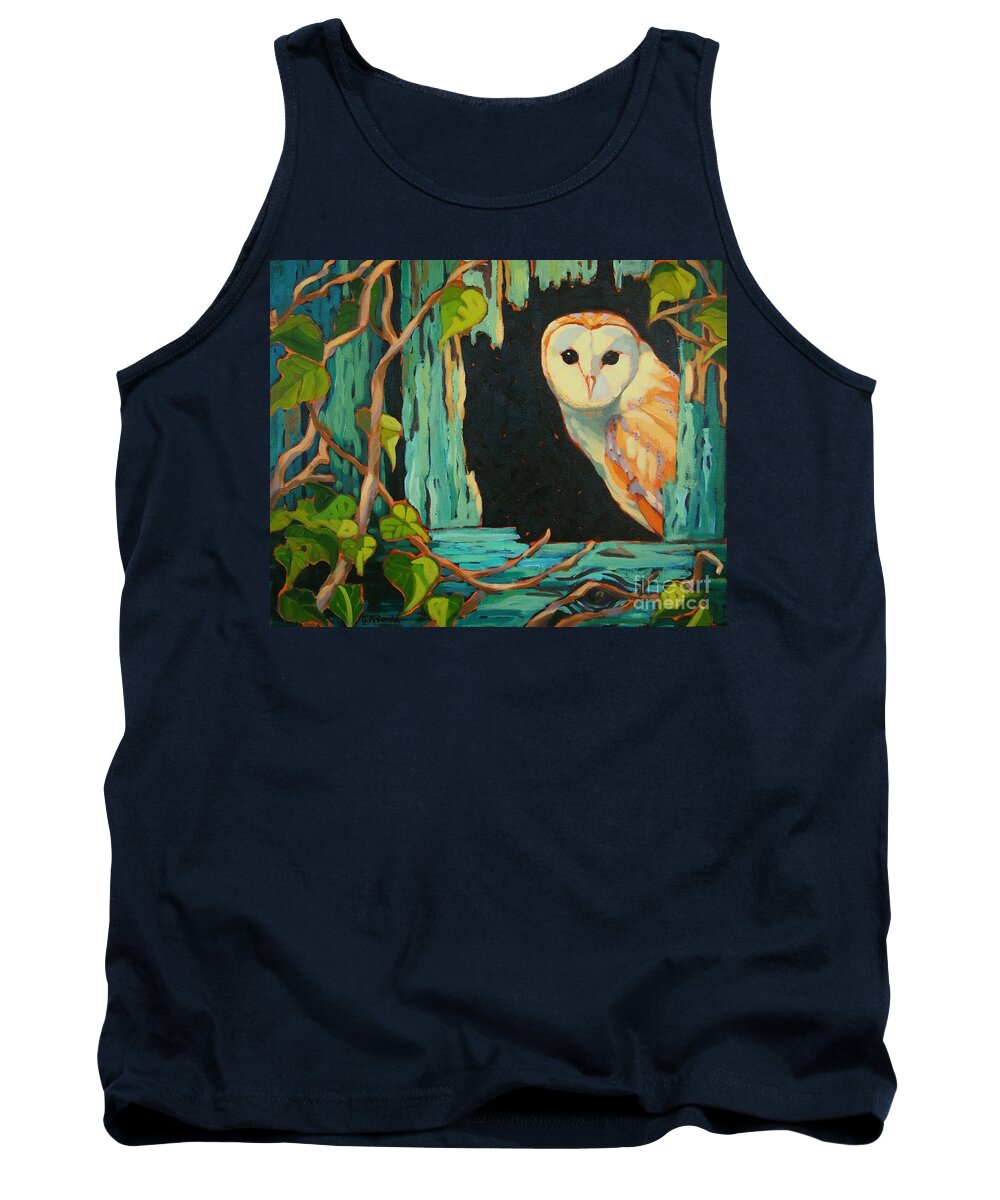 Owl Tank Top featuring the painting I See You by Janet McDonald