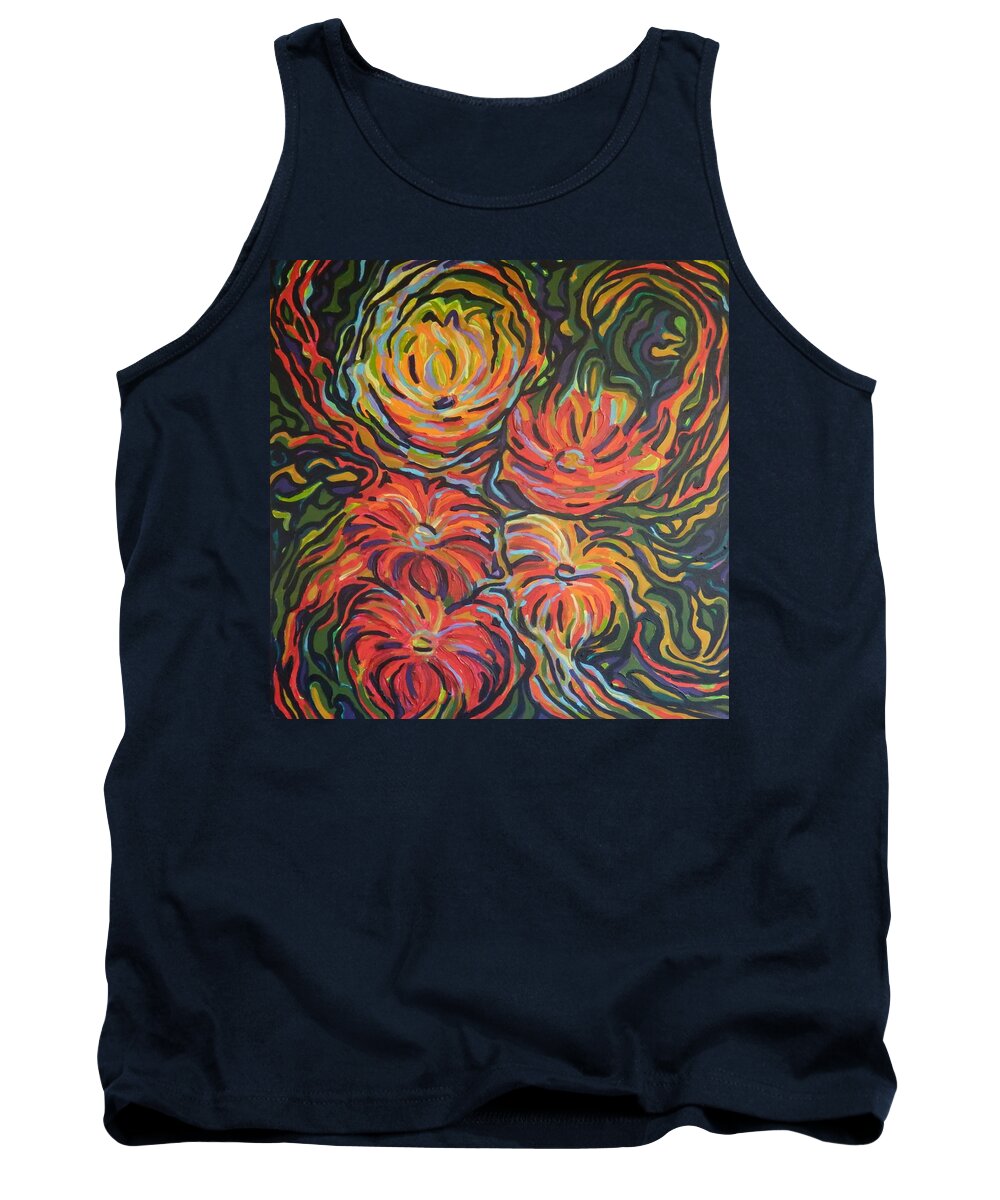 Zinnias Tank Top featuring the painting In full bloom by Zofia Kijak