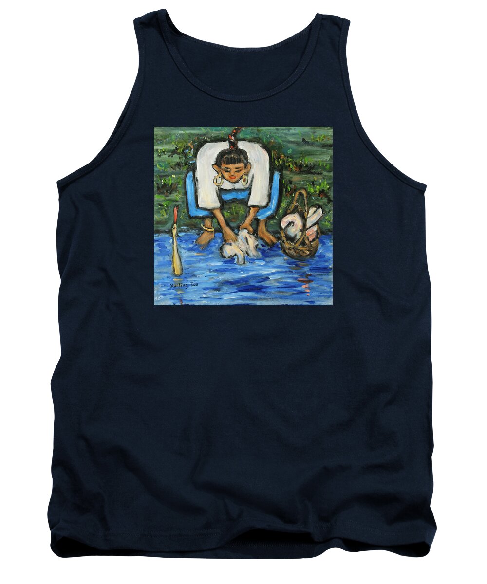 Figurative Tank Top featuring the painting Laundry Girl by Xueling Zou
