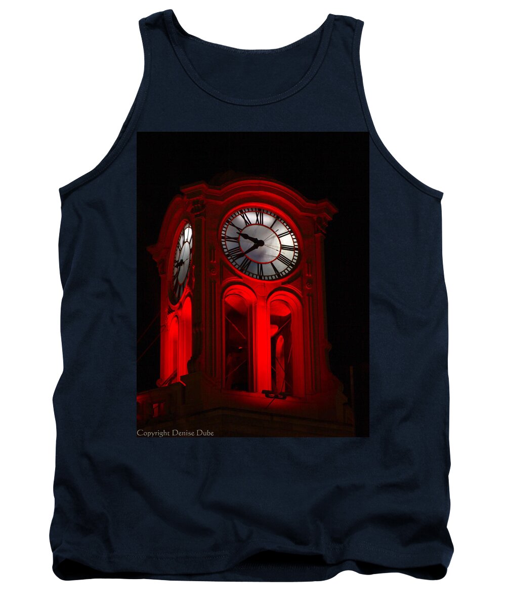 Long Beach Ca Tank Top featuring the photograph Long Beach Pine Ave. Clock Tower in Red by Denise Dube