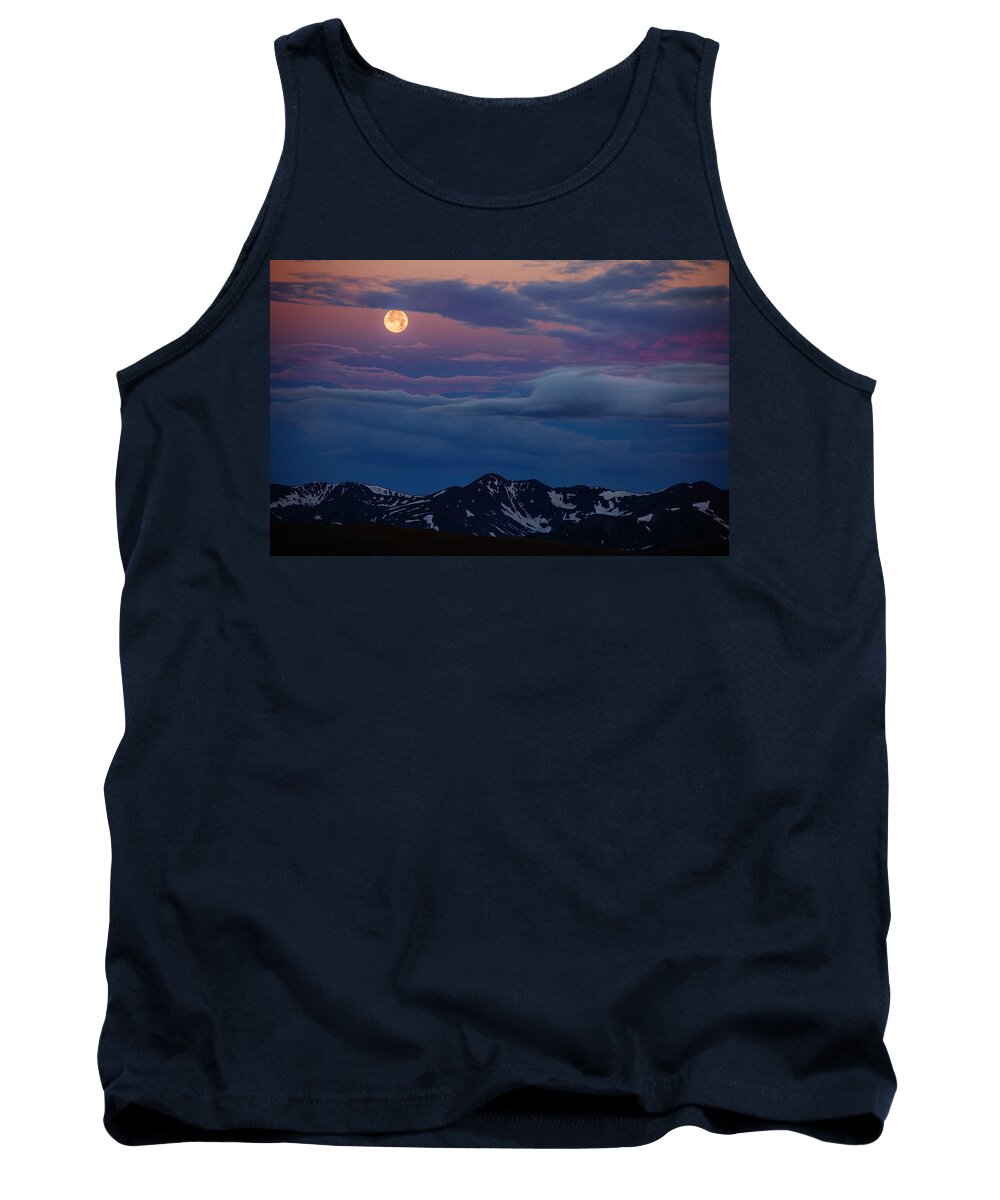  Sunrise Tank Top featuring the photograph Moon Over Rockies by Darren White
