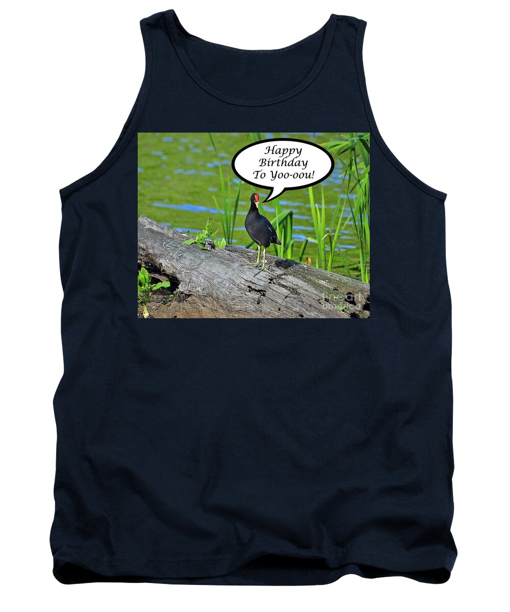 Birthday Card Tank Top featuring the photograph Mouthy Moorhen Birthday Card by Al Powell Photography USA