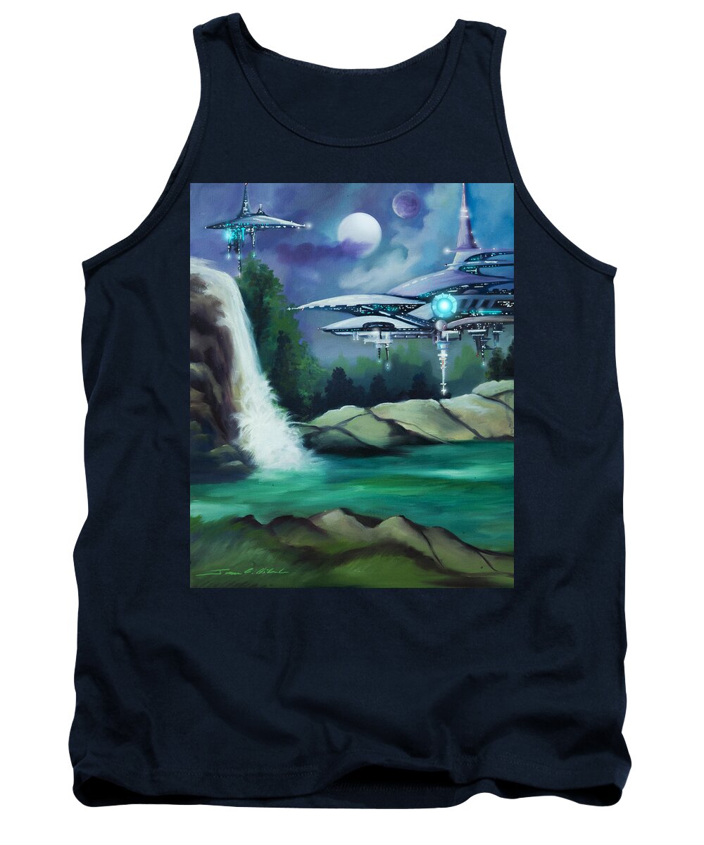 Copyright 2014 - James Christopher Hill Tank Top featuring the painting Narada City by James Hill