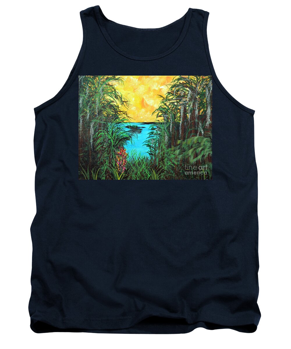 Panther Tank Top featuring the painting Panther Island In the Bayou by Alys Caviness-Gober