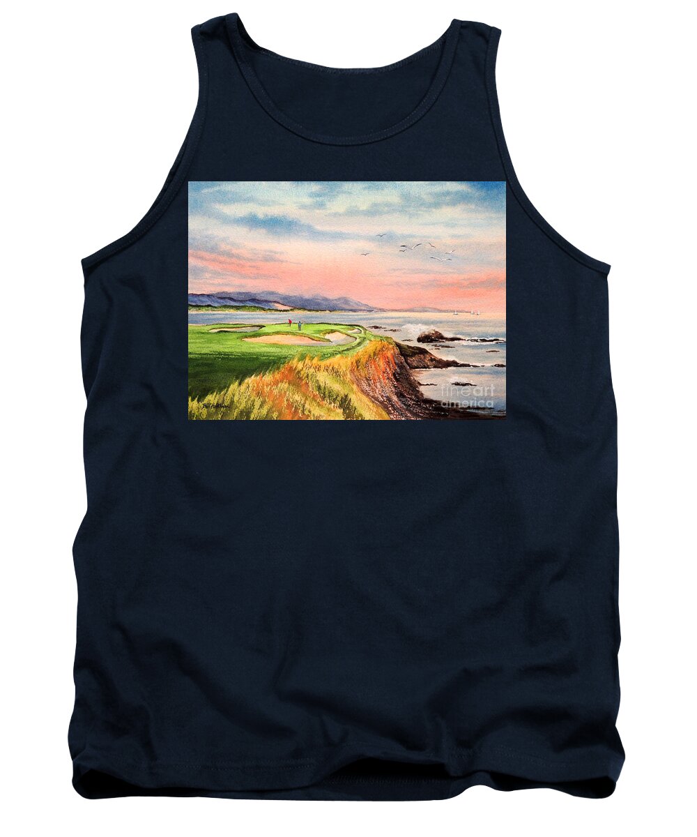 Golf Course Paintings Tank Top featuring the painting Pebble Beach Golf Course Hole 7 by Bill Holkham