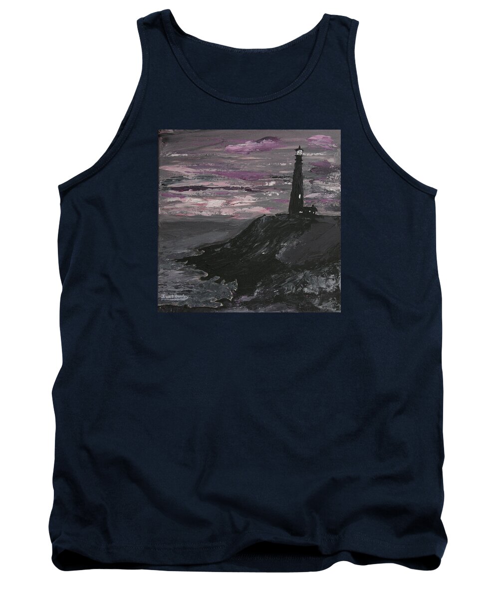 Ocean Tank Top featuring the painting Pigeon Lighthouse Impasto Sunset Monochromatic by Ian Donley