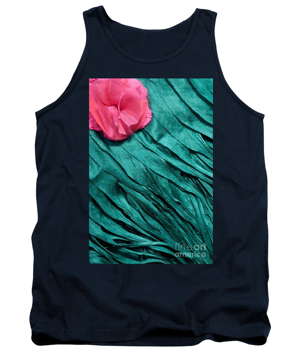 Cambodian Tank Top featuring the photograph Pink Flower Blue Silk 01 by Rick Piper Photography