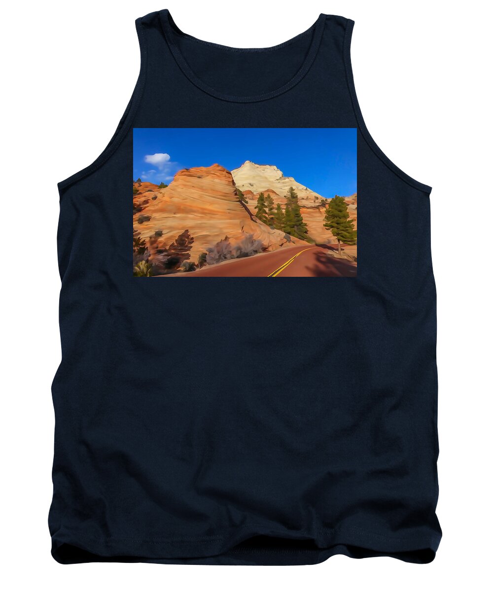Zion Tank Top featuring the photograph Road through Zion NP by Tom and Pat Cory