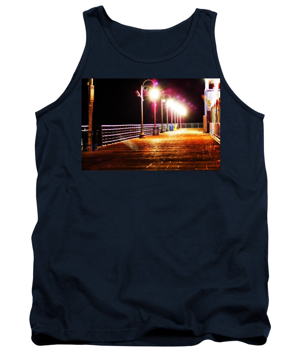 Santa Monica Tank Top featuring the photograph Santa Monica Pier at Night by Eric Benjamin