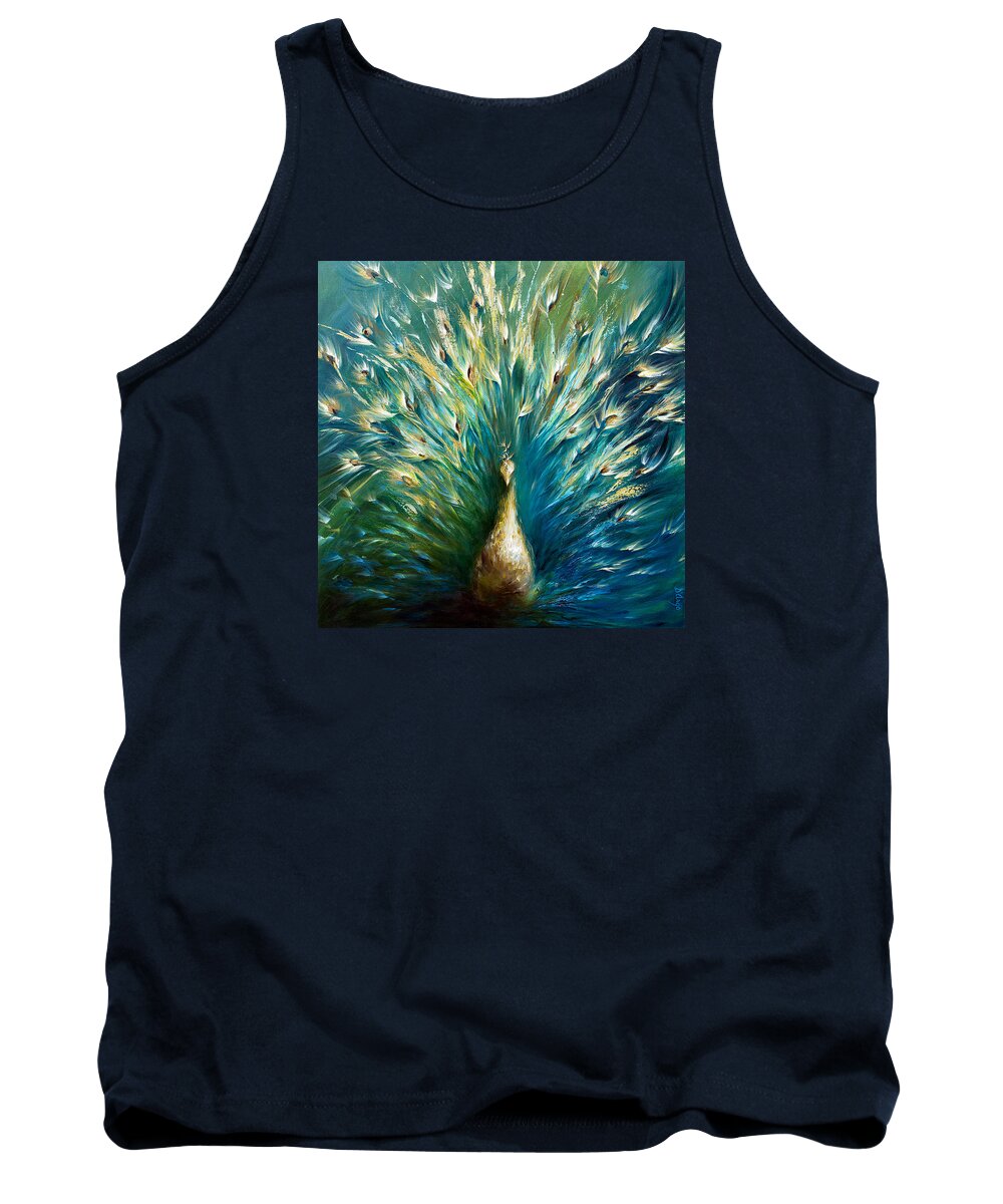Peacock Tank Top featuring the painting Show Off 3 White Peacock by Dina Dargo