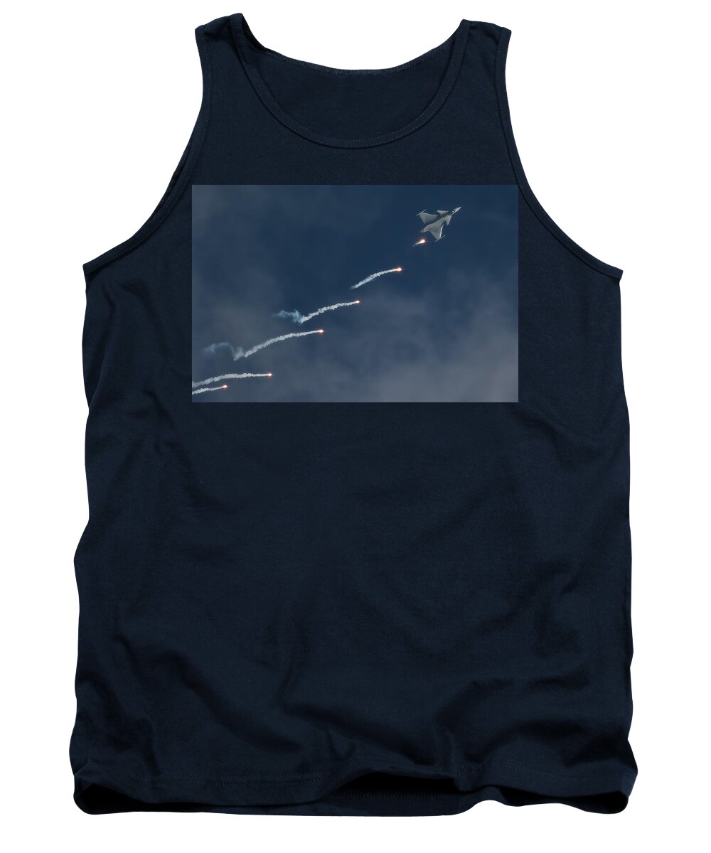 Saab Gripen C Tank Top featuring the photograph Six Flares by Paul Job