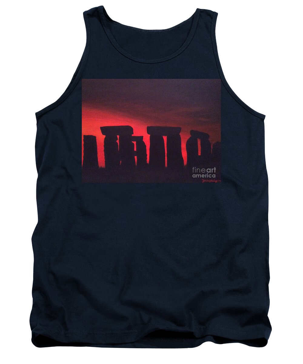 Stonehenge Tank Top featuring the painting Stonehenge At Dusk by Denise Railey