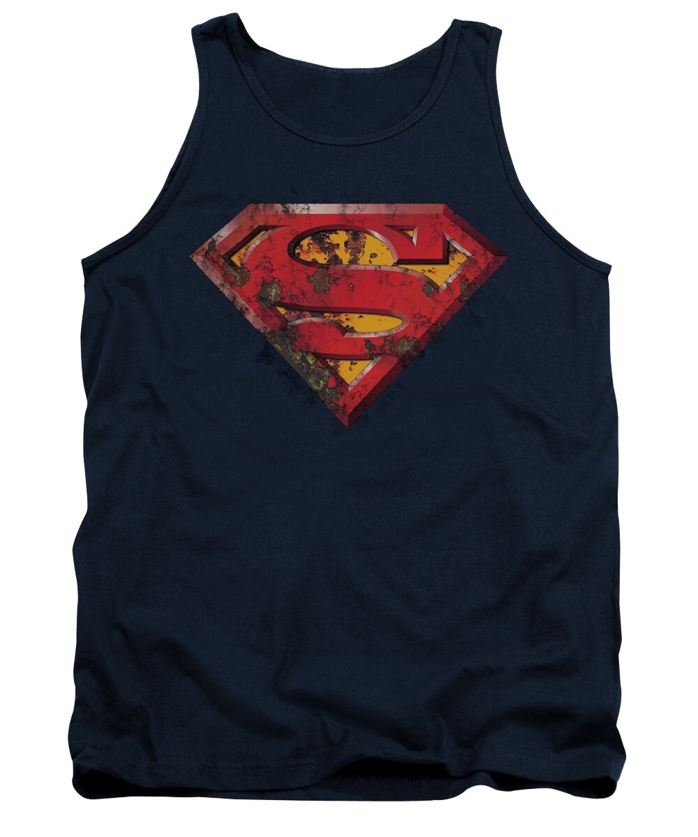Superman Tank Top featuring the digital art Superman - Rusted Shield by Brand A
