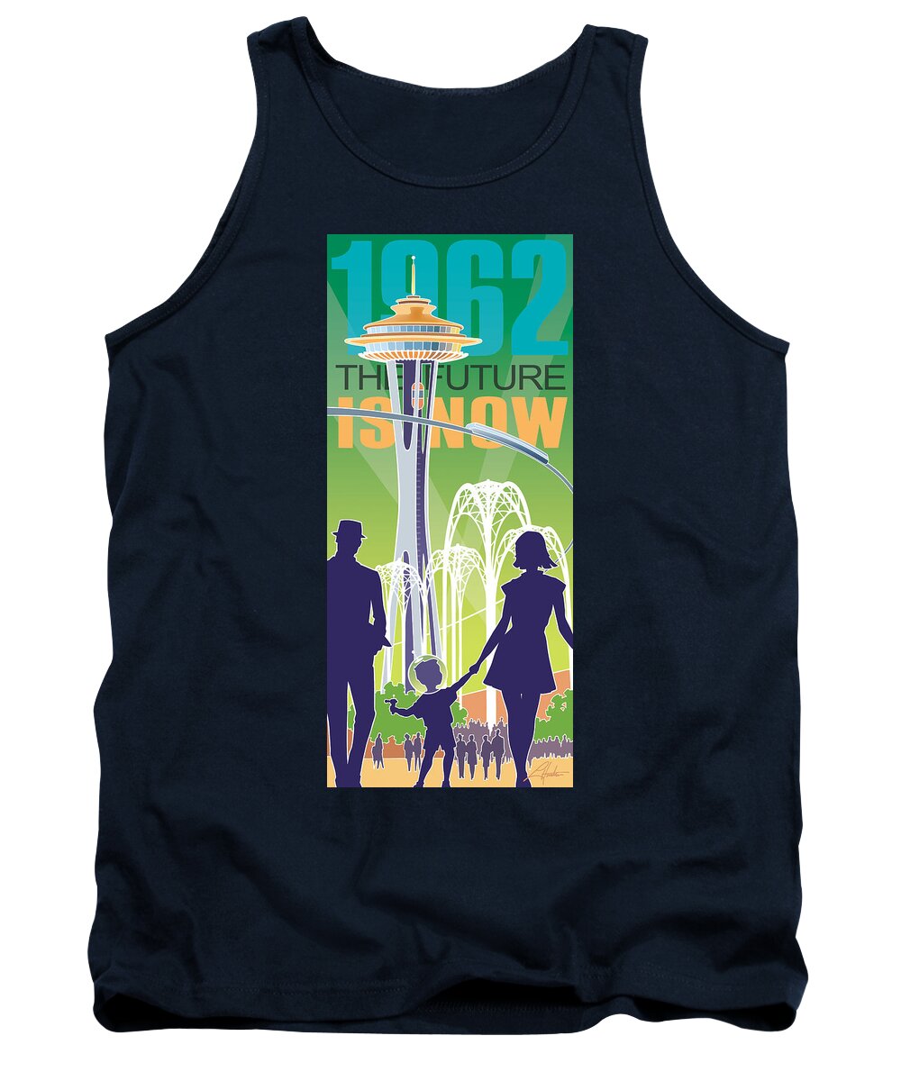 Mid Century Tank Top featuring the digital art The Future is Now - green by Larry Hunter