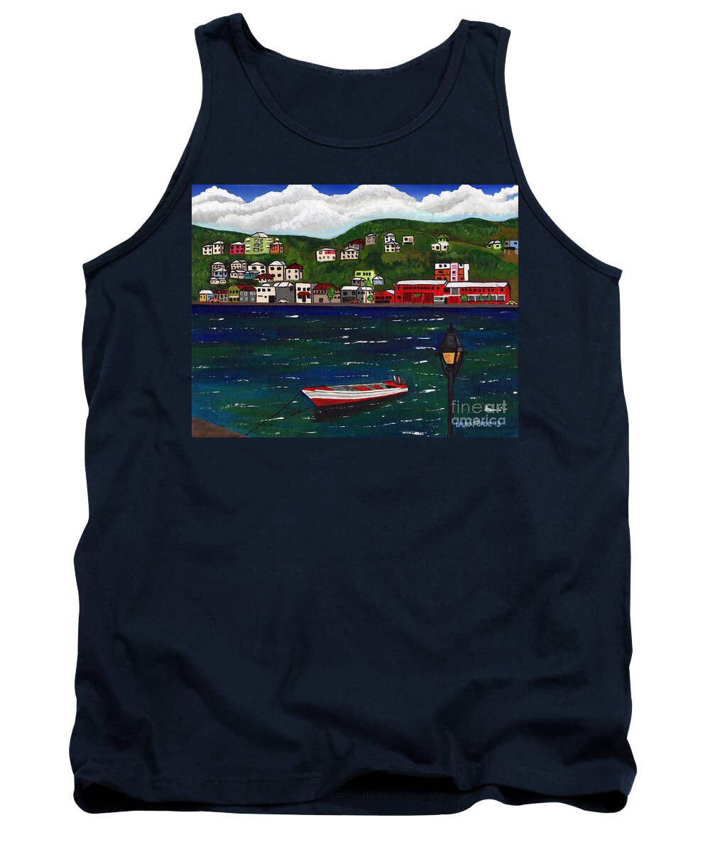 Grenada Tank Top featuring the painting The Red and White Fishing Boat Carenage Grenada by Laura Forde