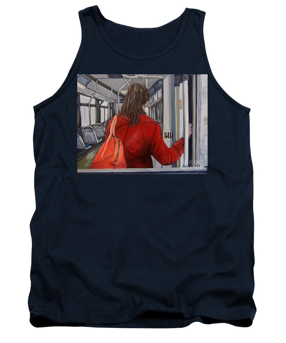 Bus Scenes Tank Top featuring the painting The Red Coat by Reb Frost