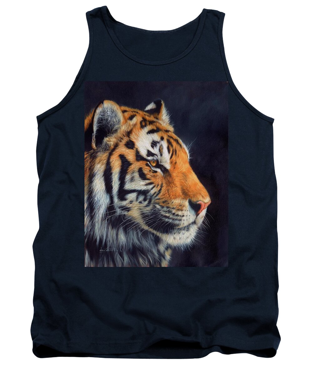 Tiger Tank Top featuring the painting Tiger profile by David Stribbling