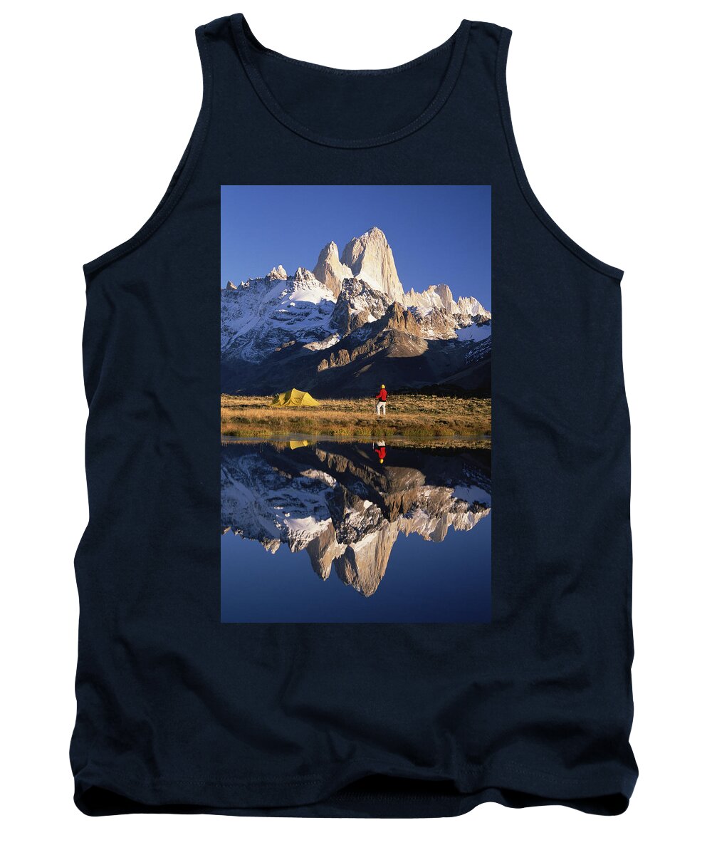 Feb0514 Tank Top featuring the photograph Trekkers Camp Under Mt Fitzroy Patagonia by Colin Monteath