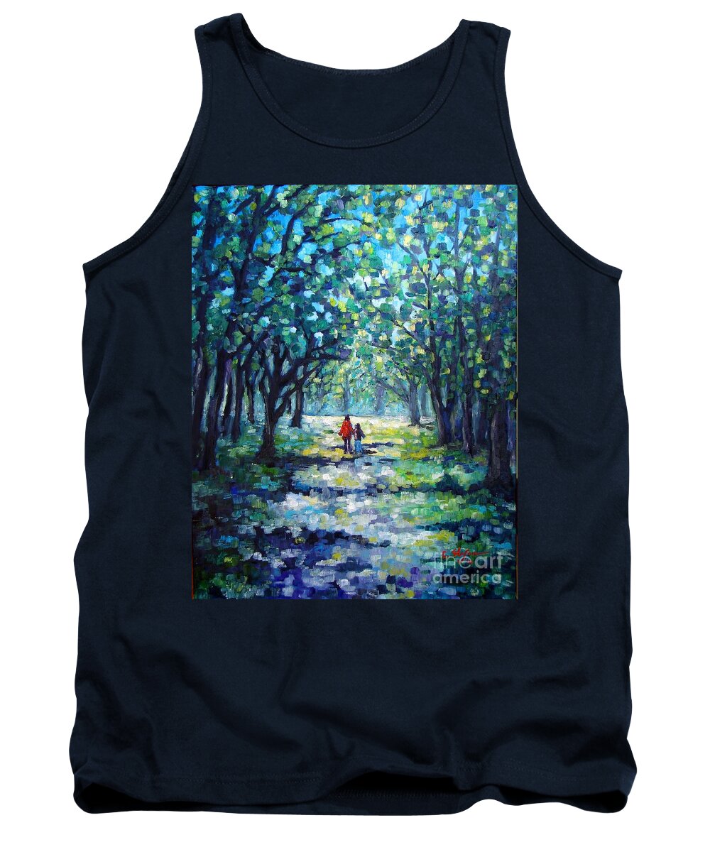 Painting Tank Top featuring the painting Walking in the Park by Cristina Stefan