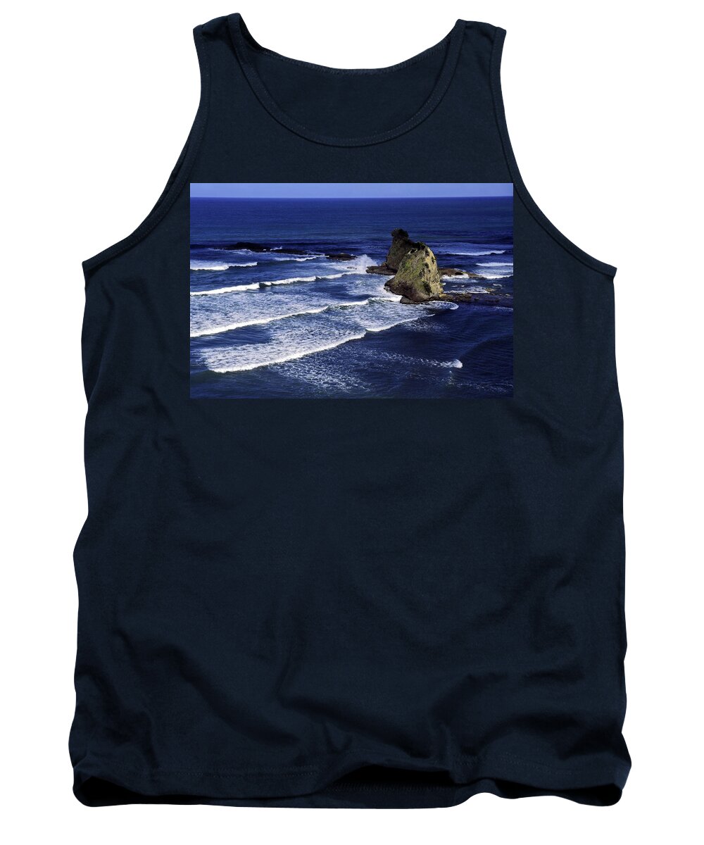 Waves Tank Top featuring the photograph Waves Around Monolith by Sally Weigand