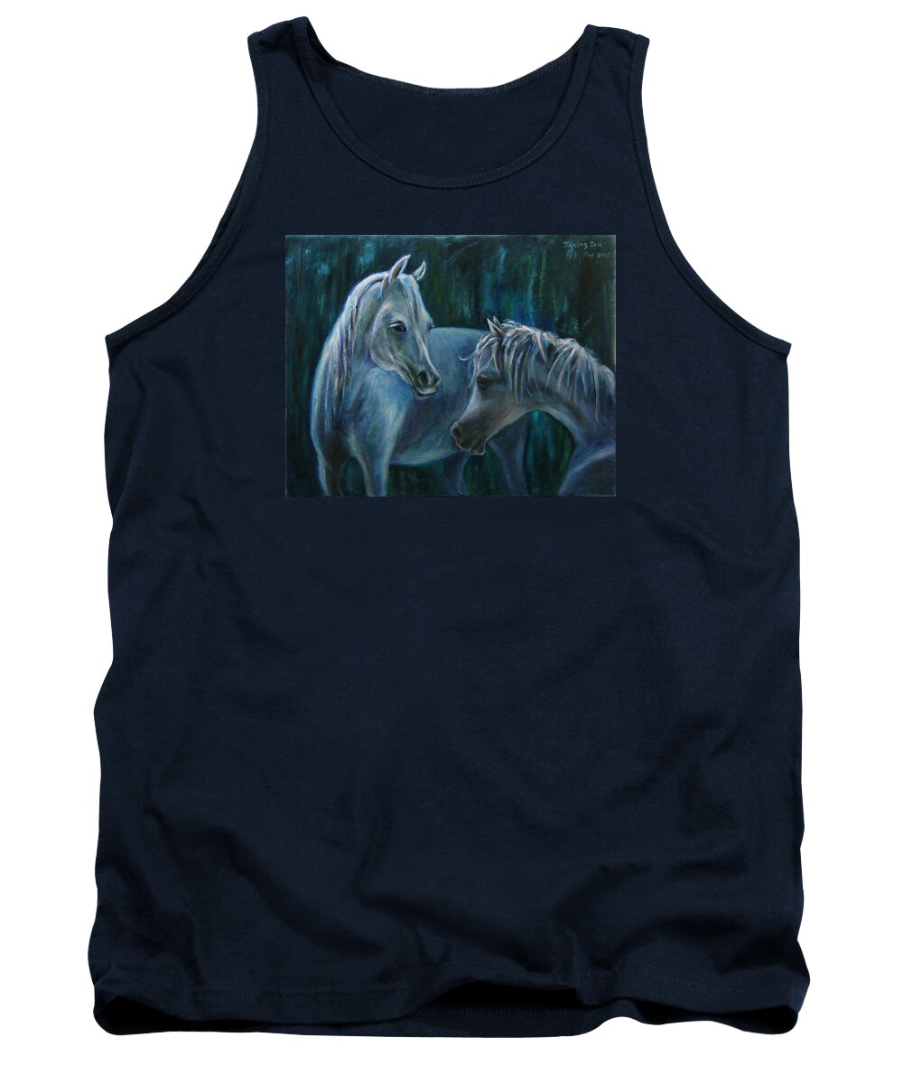 Horses Tank Top featuring the painting Whispering... by Xueling Zou