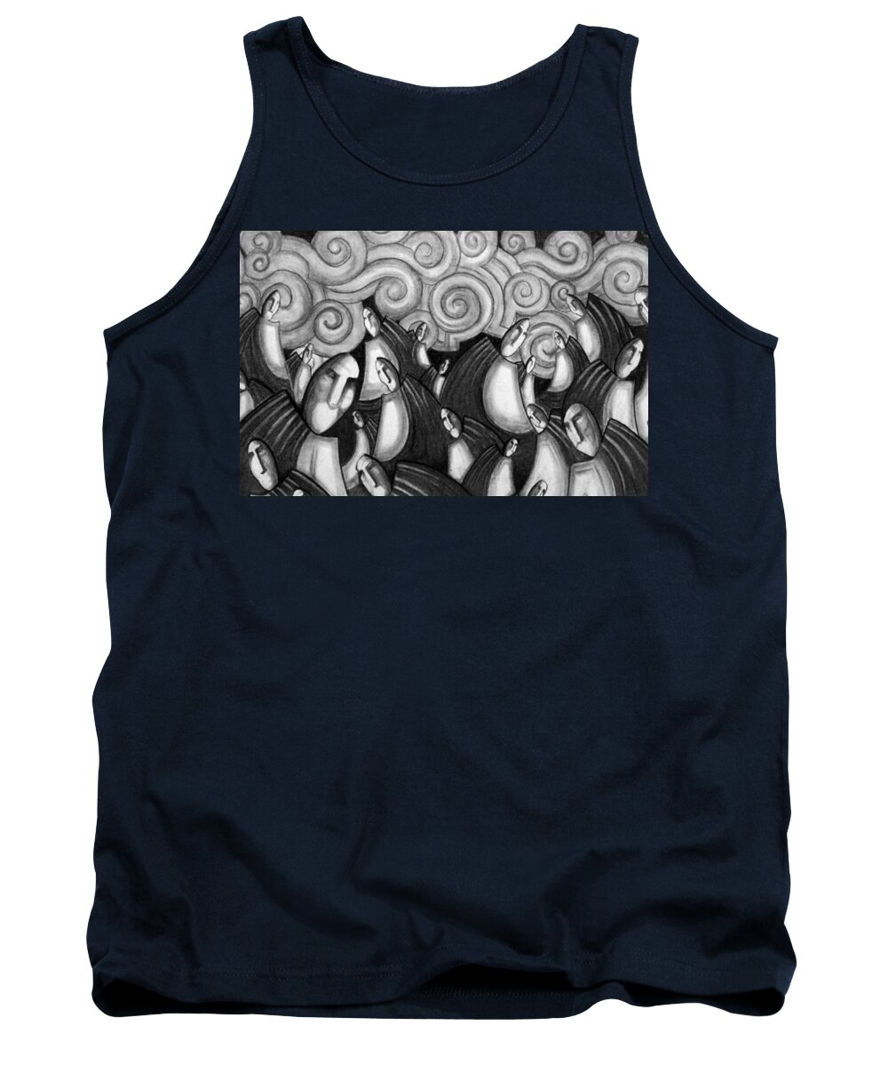 Art Tank Top featuring the drawing Waves by Myron Belfast