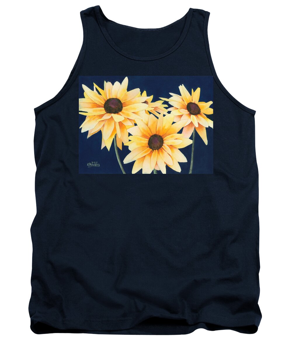 Black Tank Top featuring the painting Black Eyed Susans 2 by Ken Powers