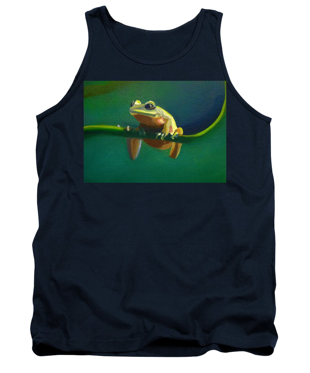 Frog Tank Top featuring the painting Card of Frog of Rain Forest by Nancy Griswold