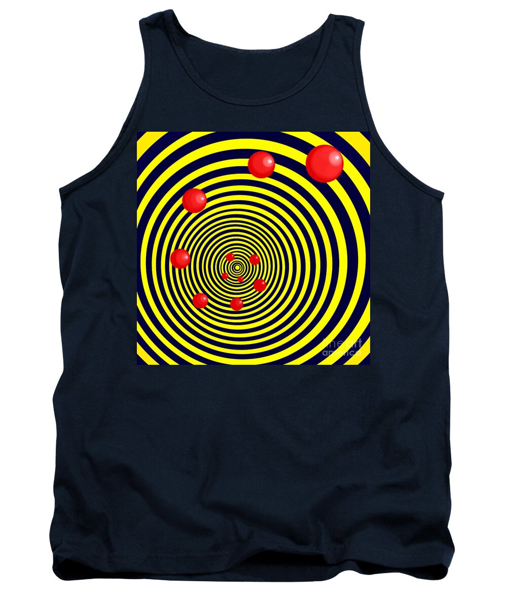 Spiral Tank Top featuring the digital art Summer Red Balls with Yellow Spiral by Christopher Shellhammer