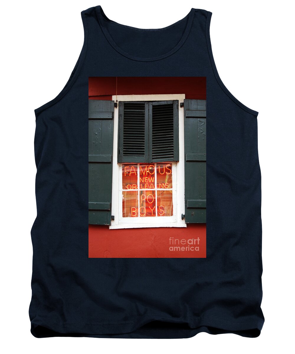 New Orleans Tank Top featuring the photograph Famous New Orleans PO BOYS Red Neon Window Sign #2 by Shawn O'Brien