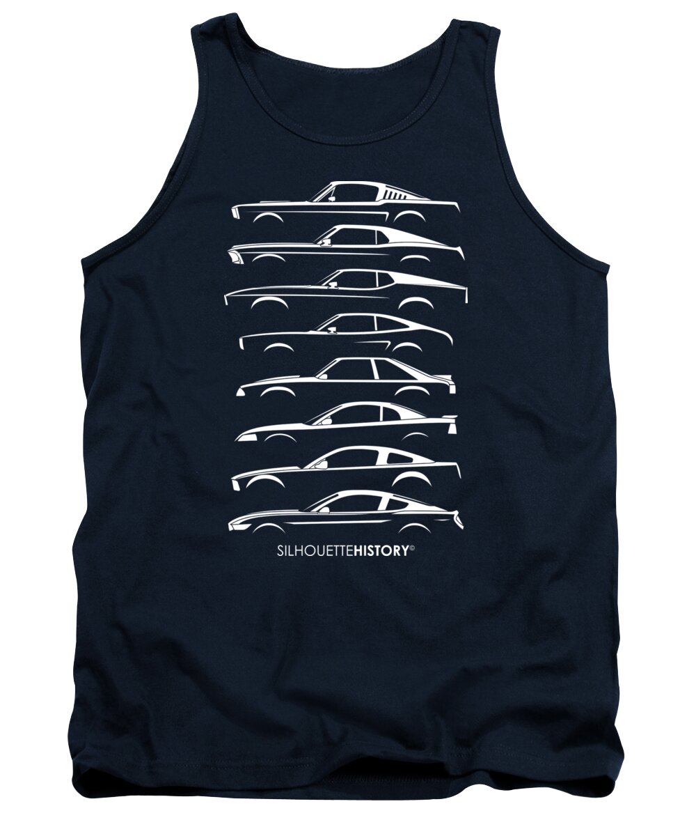 Ford Mustang Tank Top featuring the digital art American Stallion SilhouetteHistory White by Gabor Vida