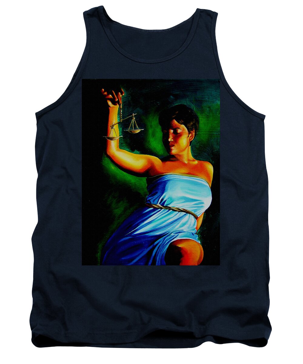 Law Art Tank Top featuring the painting Lady Justice #1 by Laura Pierre-Louis
