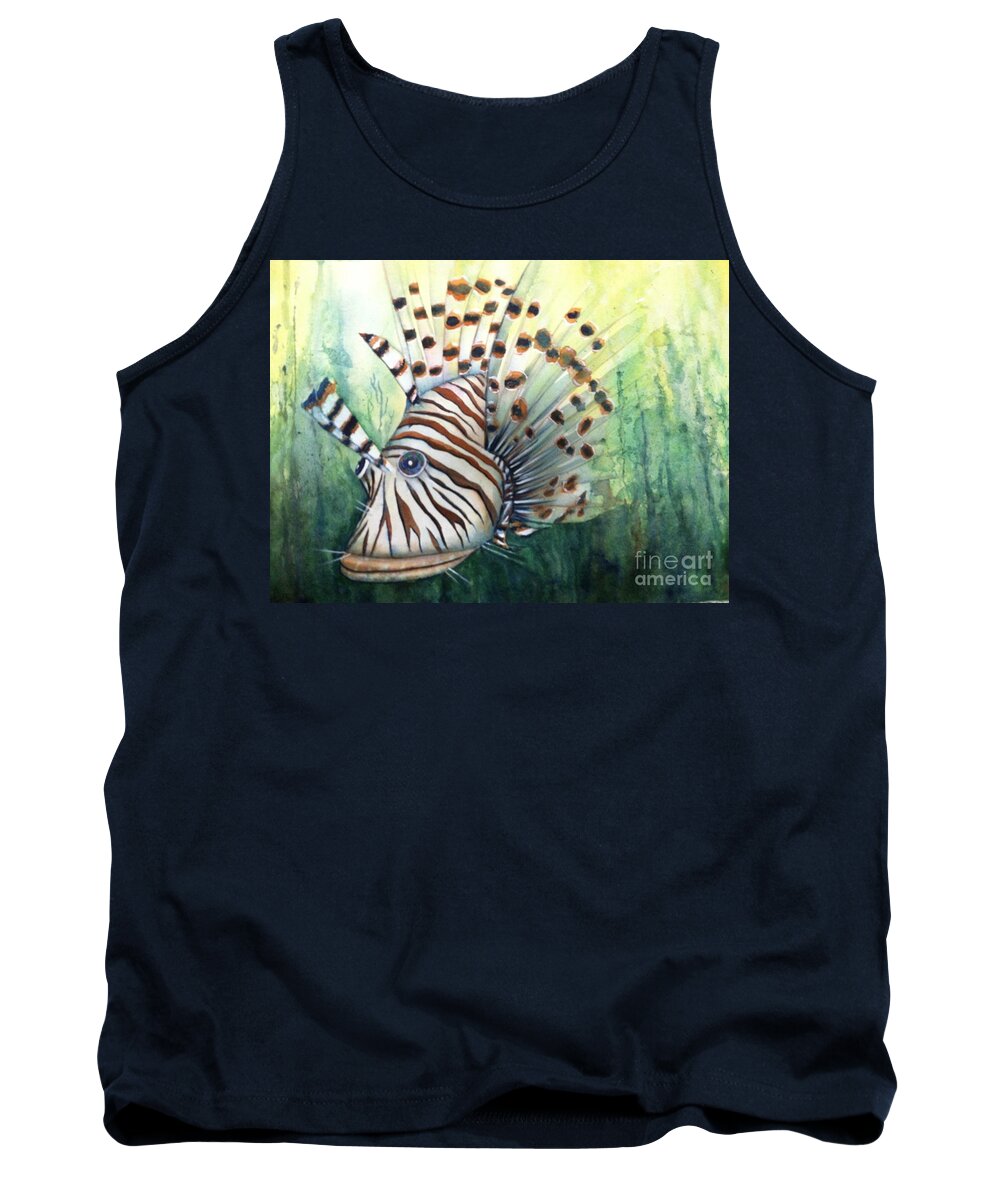 Lionfish Tank Top featuring the painting Lionfish #1 by Midge Pippel