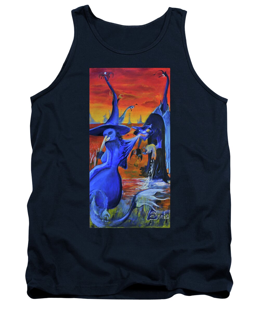 Ennis Tank Top featuring the painting The Cat And The Witch #1 by Christophe Ennis