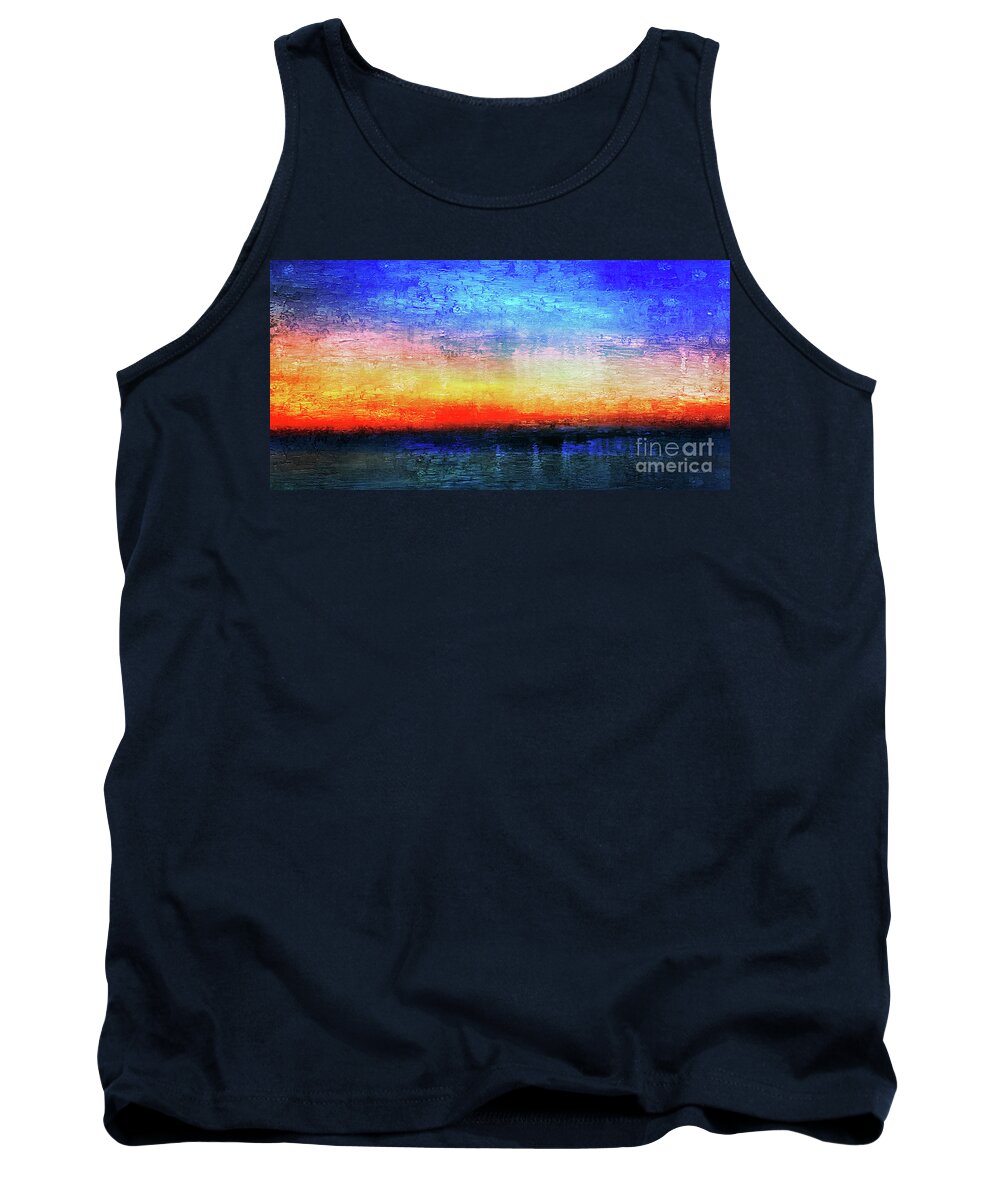 Abstract Tank Top featuring the painting 15a Abstract Seascape Sunrise Painting Digital by Ricardos Creations