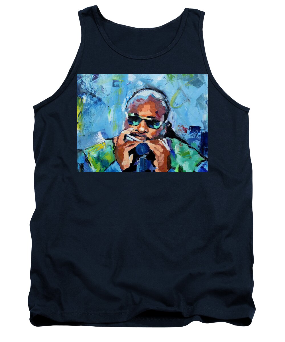 Stevie Wonder Tank Top featuring the painting Stevie Wonder #2 by Richard Day