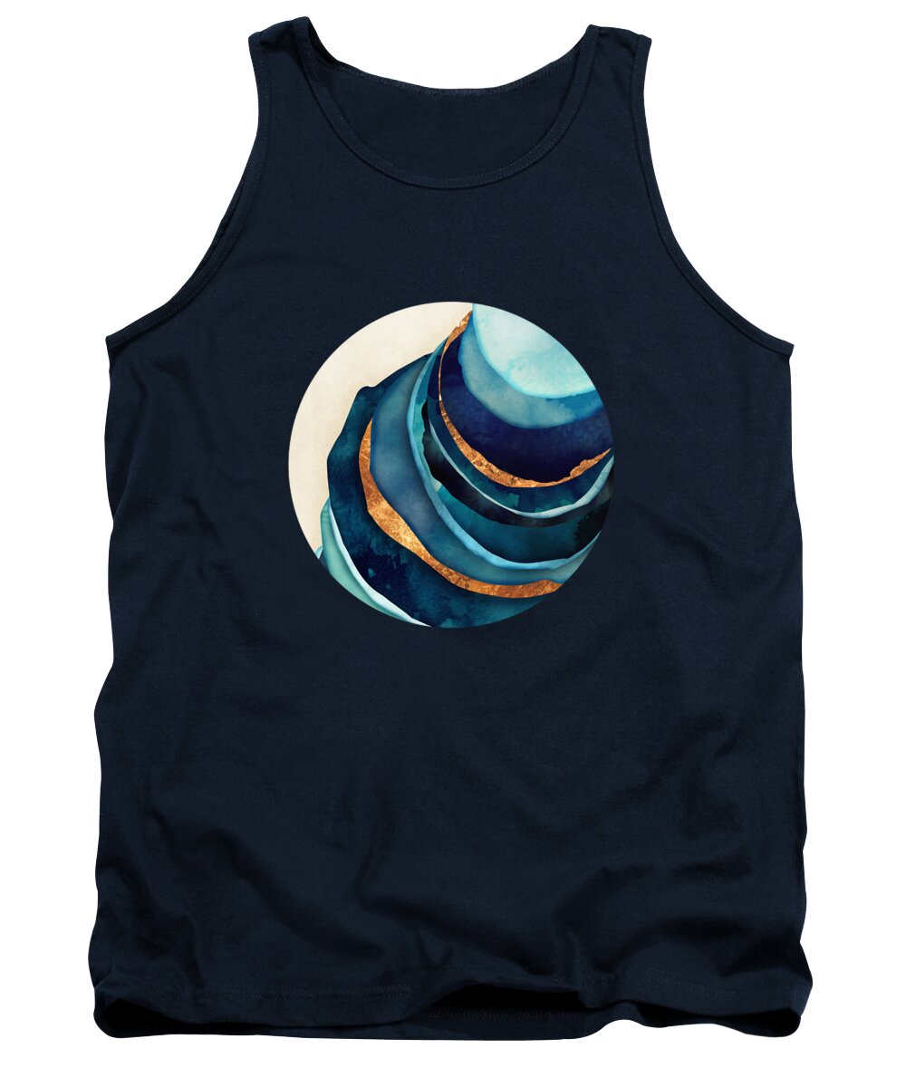 Blue Tank Top featuring the digital art Abstract Blue with Gold by Spacefrog Designs