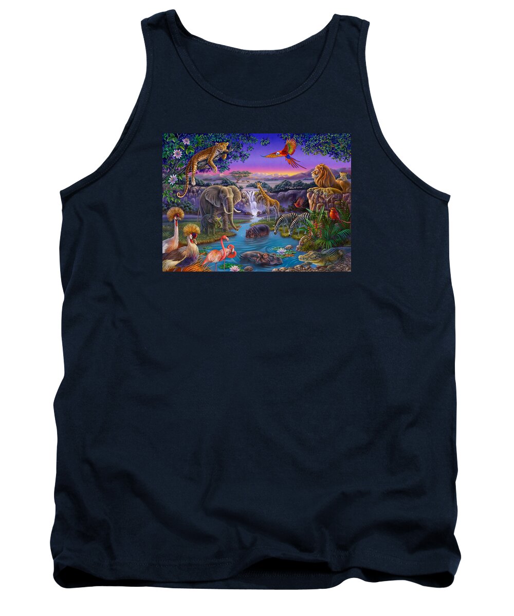 Africa Tank Top featuring the painting African Animals at the Water Hole by Anne Wertheim
