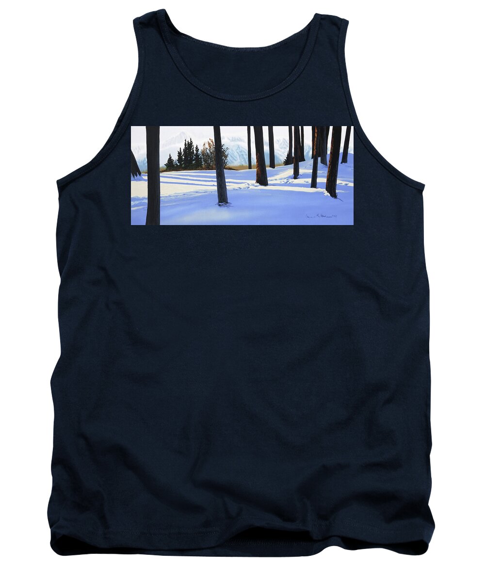 Winter Tank Top featuring the painting Afternoon in Snowy Mountains by Lynn Hansen