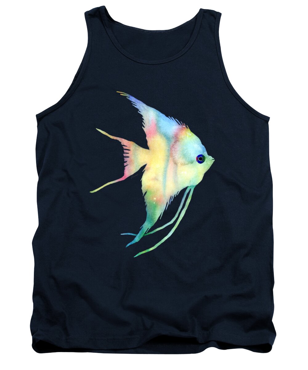 Fish Tank Top featuring the painting Angelfish I - Solid Background by Hailey E Herrera