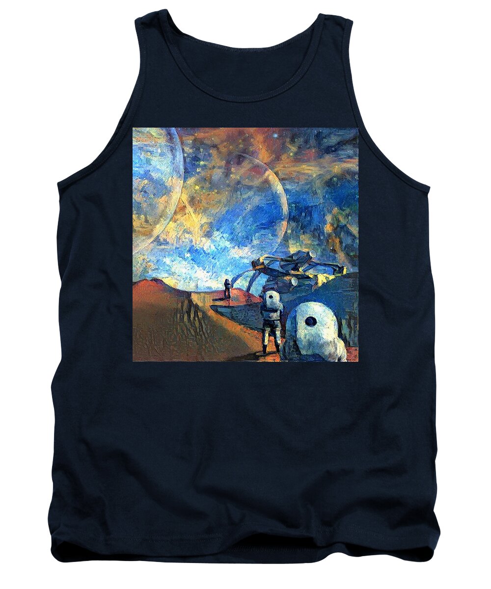 Render Tank Top featuring the digital art Astronauts on a red planet by Bruce Rolff