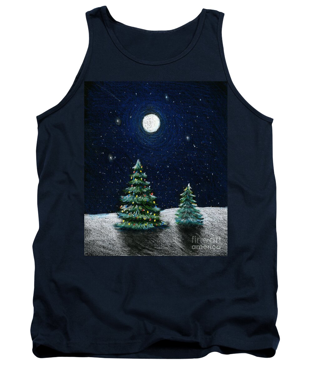 Christmas Trees Tank Top featuring the drawing Christmas Trees in the Moonlight by Nancy Mueller