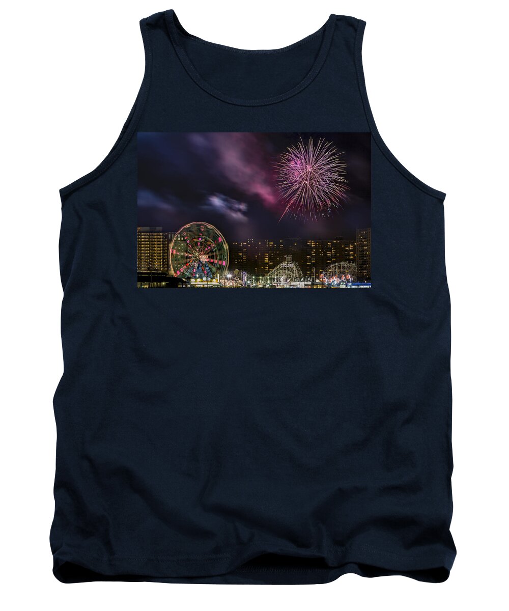 Brooklyn Tank Top featuring the photograph Coney Island Fireworks by Susan Candelario