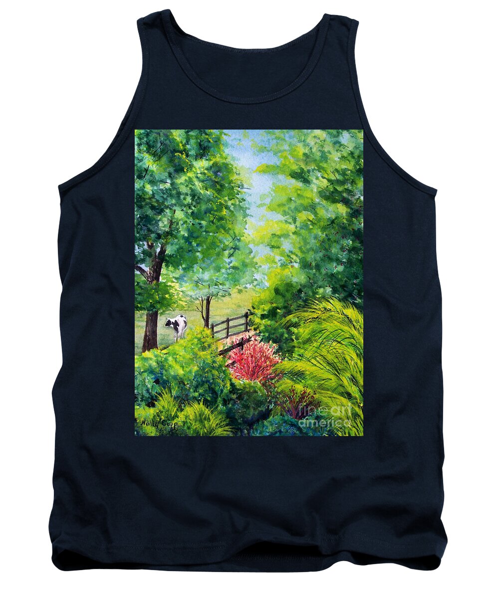 Cow Tank Top featuring the painting Contentment by Nancy Cupp